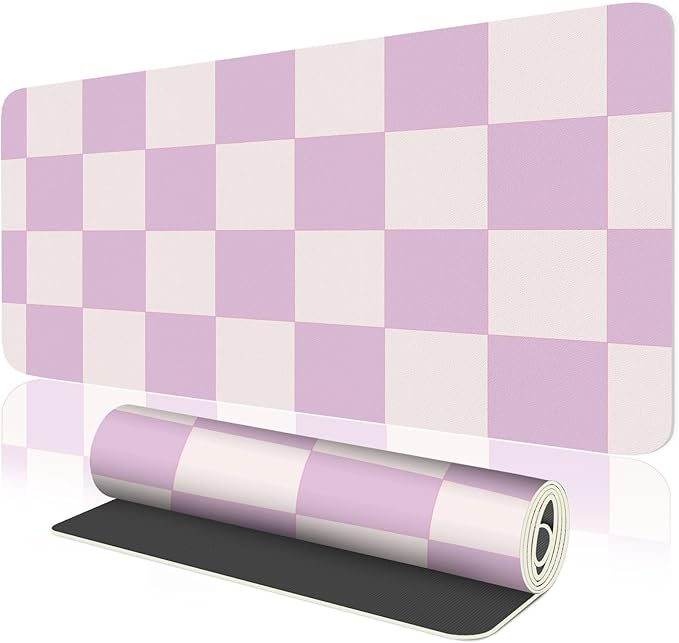 Large Checkered Desk Mat 35.4" x 15.7", PU Leather Mouse Pad Protector, Non-Slip Office Desk Pad, Waterproof Writing Pad for Office and Home (35.4in*15.7in, Purple Plaid)