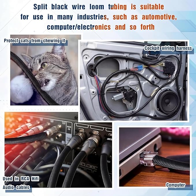 Sasylvia 1/4", 1/2", 3/8" x 150ft Split Wire Loom Tubing Assortment Black Flexible Corrugated Cable Sleeve Polyethylene Electrical Wire Protector Cord Cover for Automotive Harness Home & Pet Safe