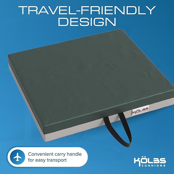 Kölbs Gel Extreme Wheelchair Seat Cushion, Coccyx, Sciatica & Tailbone Pain Relief, Ideal for Office, Kitchen Wheelchairs and Auto, 18 x 16 Inch Seat, 3 Inch Thick