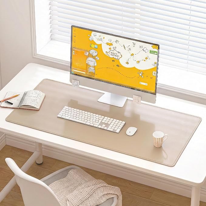 DAWNTREES Desk Mat for Desktop,PU Leather Desk Pad Protector,Non Slip, Large Mouse Pad and Keyboard Mat, Waterproof Writing Pad for Office and Home (Beige,35.5''x16.9'')