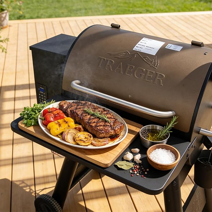 Utheer Folding Front Shelf for Traeger Pro 22, Pro 575, Ironwood 650 Pellet Grills, BAC362 Grill Accessory 25" x 12", Heavy-Duty Steel Table Supports 60 LBS, Foldable Prep & Storage Station