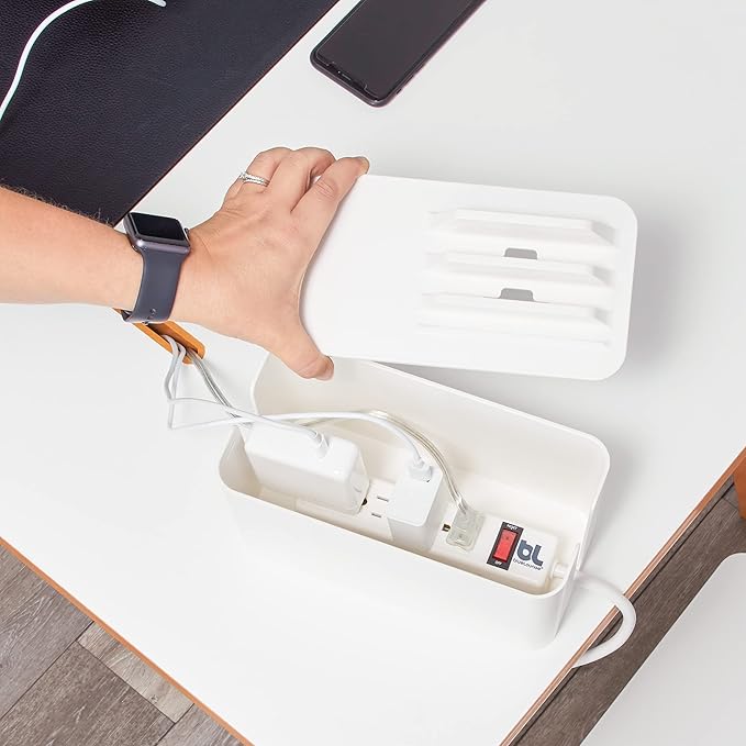 Bluelounge CableBox Mini Station White Cable and Cord Management System - Small Surge Protector Included