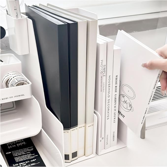 Vertical File Holder, Plastic Document and Magazine Organizer, Multi-purpose Document Organizer for Home Office (White)