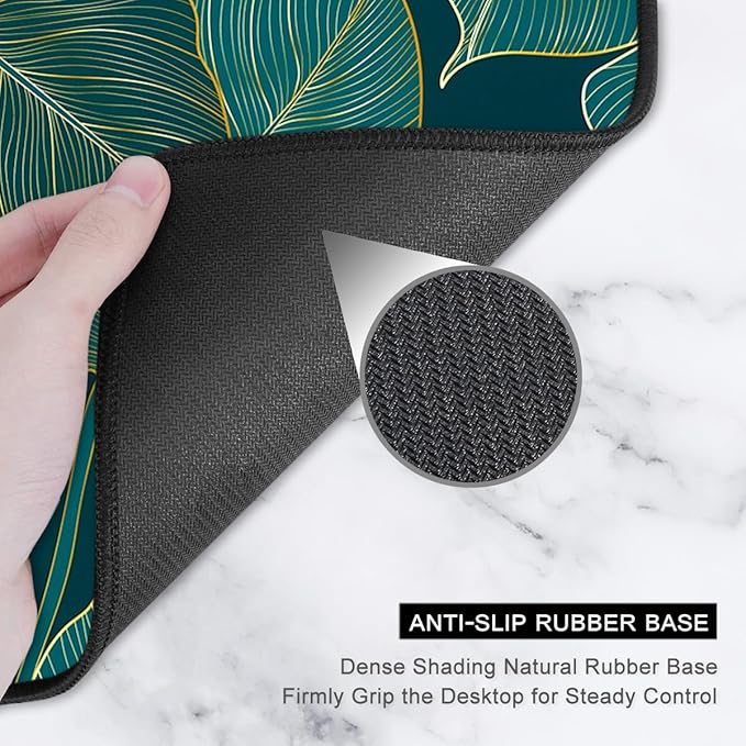 Auhoahsil Desk Mat, Ultra Large Mouse Pad, XXL Gaming Mousepad, Green Tropical Leaves Deskpad, Big Extended Full Size Mouse Pad, Desktop Desk Matt for Keyboard, Laptop & Computer, 35.5 x 15.7 in