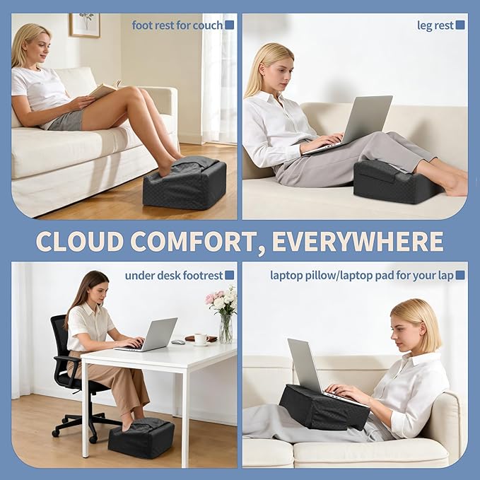Ergonomic Foot Rest for Under Desk at Work – 15° Tilt Angle Under Desk Footrest with High-Resilience Foam, Velvet Top & Non-Slip Base, Comfortable Foot Stool for Office Chair and Home, Black