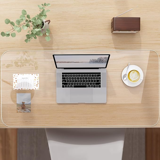 NATRKE Clear Desk Mat Pad, 35.4"x15.7" Large Transparent Computer Desk Mat Plastic Desktop Protector, PVC Writing Pad with Round Edge, Waterproof Wipeable Non-Slip Table Protector for Home Office
