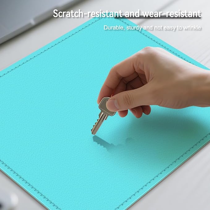 Leather Mouse Pad with Stitched Edge, Waterproof Gaming Mouse Mat for Computers, Laptop, Office & Home (Light Blue, 11"*8")