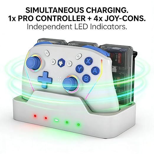 NBCP Wireless Controller and Charging Dock Bundle for Nintendo Switch 2, 5-in-1 Magnetic Fast Charger Station with 18 Game Card Storage, RGB Light, Customizable Turbo & Macro Gaming Remote