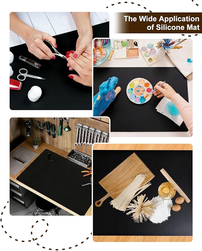 Large Crafting Silicone Mat, 24"x36" x1.5MM Inch Artist Work Mat for Jewelry Making, Epoxy Resin, Painting, Scrapbooking, Heat Resistant Nonstick Surface and Table Protector for DIY, Black