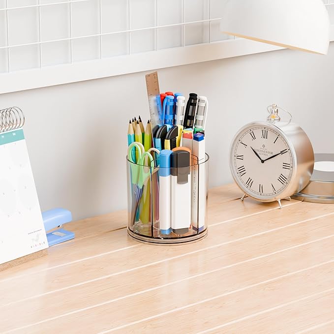 Yieach Rotating Acrylic Makeup Brush Holder for Vanity,Bathroom Countertop,Round Makeup Brushes Organizer,Spinning Cosmetic Brushes Holder,Make up Brush Storage and Office Desk Pen or Pencil Cup,Clear