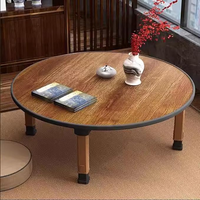 Folding Round Japanese-Style Tea Coffee Table Low Table, Foldable Dining Table, Study Table, Small Desk, for Tatami Sitting On The Floor Bedroom Bay Window Tea Room, Space Save(70 * 30cm)