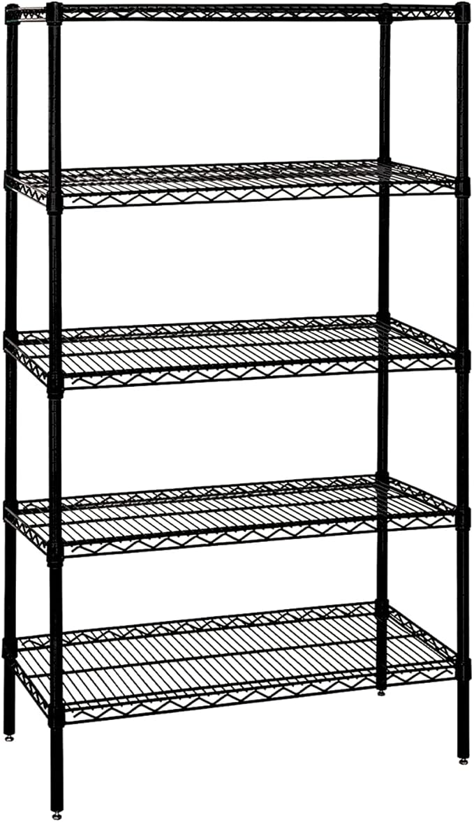 Quantum Storage Systems WR74-2160BK-5 Wire Shelving Starter Kit, 60" W x 21" D x 74" H, 600 lbs Capacity, Carbon Steel, Epoxy Coated, Black, NSF