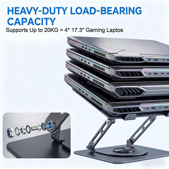 Leeboom Adjustable Laptop Stand for Desk, Ergonomic Height Adjustable Riser, Lecterns & Podiums, 360 Rotating & Foldable, Ventilated Cooling, Fits up to 17.3" Laptops (Gaming Laptops), Dark Silver
