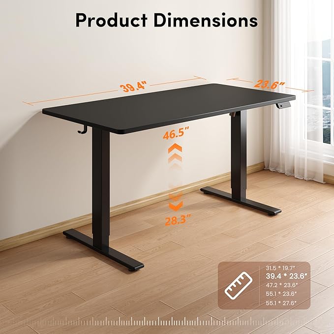 FEZIBO One-Piece Standing Desk, 40"x24" Seamless Tabletop Electric Height Adjustable for Home Office, Study Rooms & Multi-Device Workstations, Black
