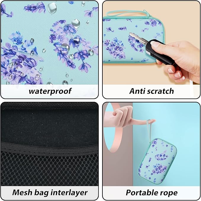 Cute DIY Cable Charger Protector Set with Electronic Organizer Bag Flowers Purple Lavender pattern Design, Soft Data Cable Line Cord Wire Saver Travel Cord Organizer Case cover Compatible for iPhone