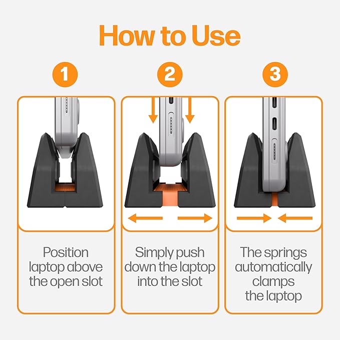 Dual Laptop Stand for Desk – Vertical Laptop Stand 2 Slot Spring-Powered Auto Adjust – Dual Vertical Laptop Stand for MacBook Pro Air – Space Saving Laptop Holder Vertical – Made in NYC