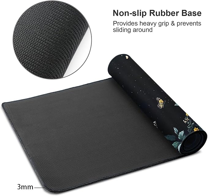 Gaming & Office Mouse Pad - 48"x 24" Extended 3XL Desk Mat with Stitched Edges, Non-Slip Rubber Base, Giant Computer Mousepad for Laptop, Keyboard, PC - Flower Pattern Desk Protector