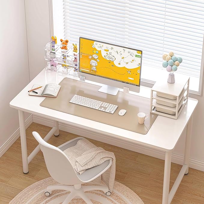DAWNTREES Desk Mat for Desktop,PU Leather Desk Pad Protector,Non Slip, Large Mouse Pad and Keyboard Mat, Waterproof Writing Pad for Office and Home (Beige)
