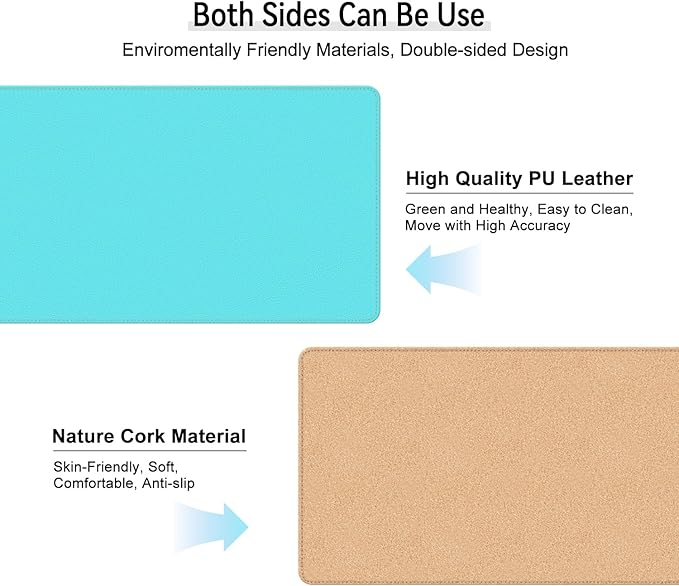Leather Mouse Pad with Stitched Edge, Waterproof Gaming Mouse Mat for Computers, Laptop, Office & Home (Light Blue, 33"*13")