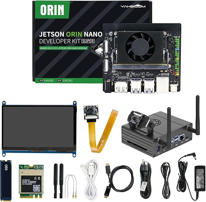 Yahboom Jetson Orin Nano 4GB Super Development Board, Jetson Aluminum Case, AI Large Model Voice Module, Python Programming