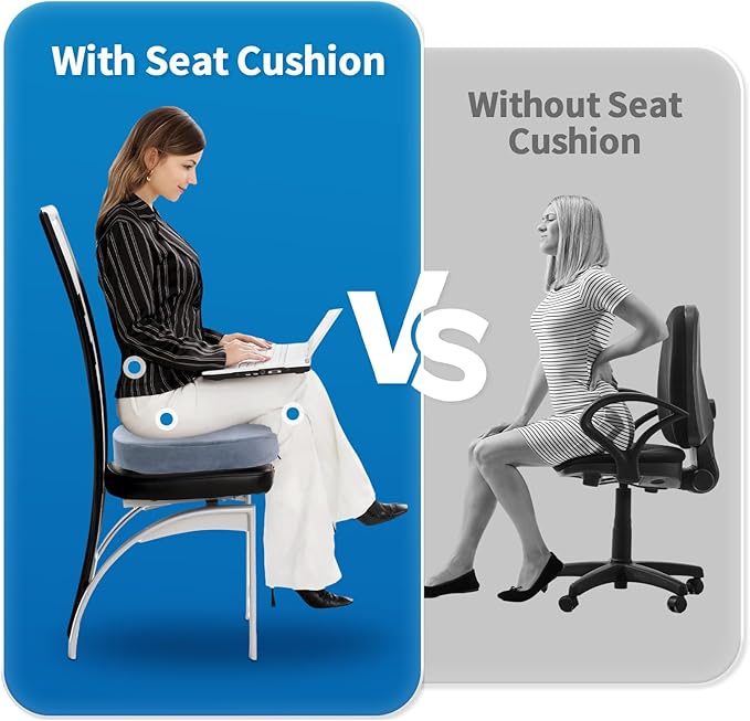 Car Seat Cushion, Memory Foam Cushion for Wheelchair, Cars, Desk, Gaming & Office Chairs, Ergonomic Pad for Tailbone Pain Relief Sciatica & Back Support, Non Slip, Grey