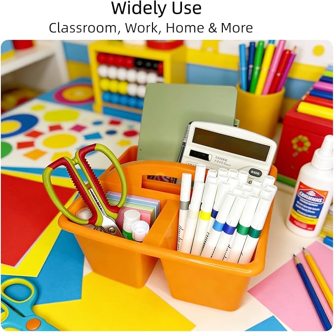 6 Pack Classroom Caddy, Art Caddy with 3 Compartment, Portable Storage Bin for Classroom, Office, and Home, Multiuse Table Organizer with Handle, Durable & Drop-Proof, Rainbow Colors