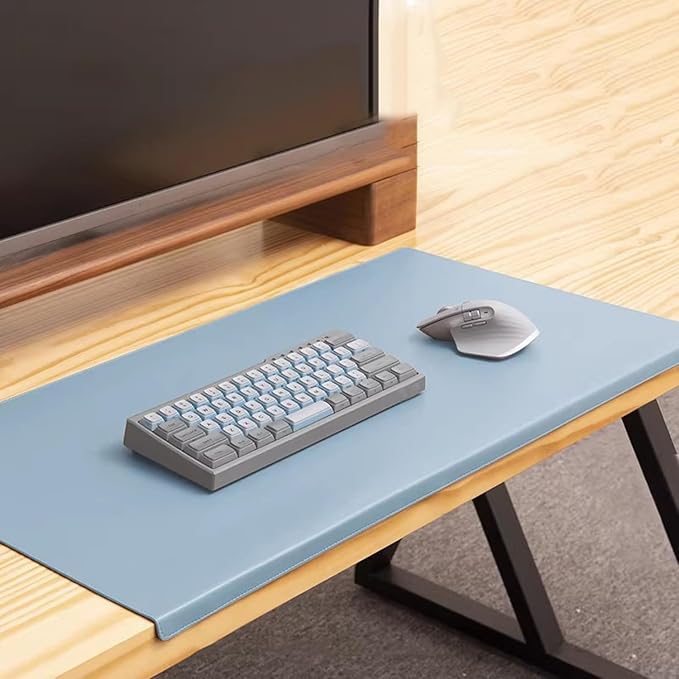 Office Desk Pad with Edge Protector, Non-Slip PU Leather Table Desktop Mat for Laptop/Computer, Waterproof, Smooth Writing Surface (Blue,31.4x15.7inch)