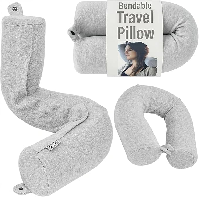 Dot&Dot Twist Memory Foam Travel Pillow for Airplane, Car and Home, Bendable Neck Pillow, Airplane Pillow for Neck Support, Chin, Lumbar and Leg, Adjustable Neck Roll Pillow