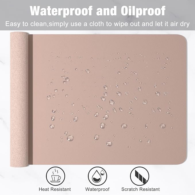 Hsurbtra Desk Pad, 48" x 17" PU Leather Desk Mat, XXXL Extended Mouse Pad, Waterproof Desktop Blotter Protector, Non-Slip Ultra Thin Large Laptop Keyboard Writing Mat for Office Home, Beige Apricot