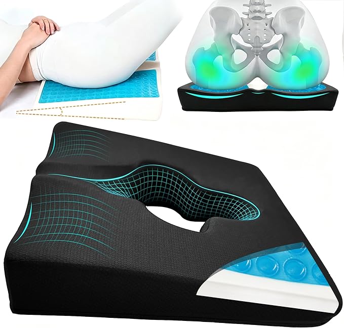 Gel Wheelchair Seat Cushion,Bed Sore Cushions for Butt,Gel Cushion for Pressure Relief,Donut Pillow for Tailbone Pain Relief,Coccyx,hemorrhoid Pillow,Cushion for Office Chair18 L x 15" W(Black)