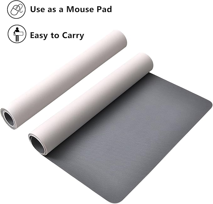 Cute Cat Desk Mat, Kawaii Hamburger Fries Large Mouse Pad for Desktop, PU Leather Waterproof Desk Pad, Anti-Slip Computer PC Laptop Protector Gaming Mouse Pads for Office Home Decorations
