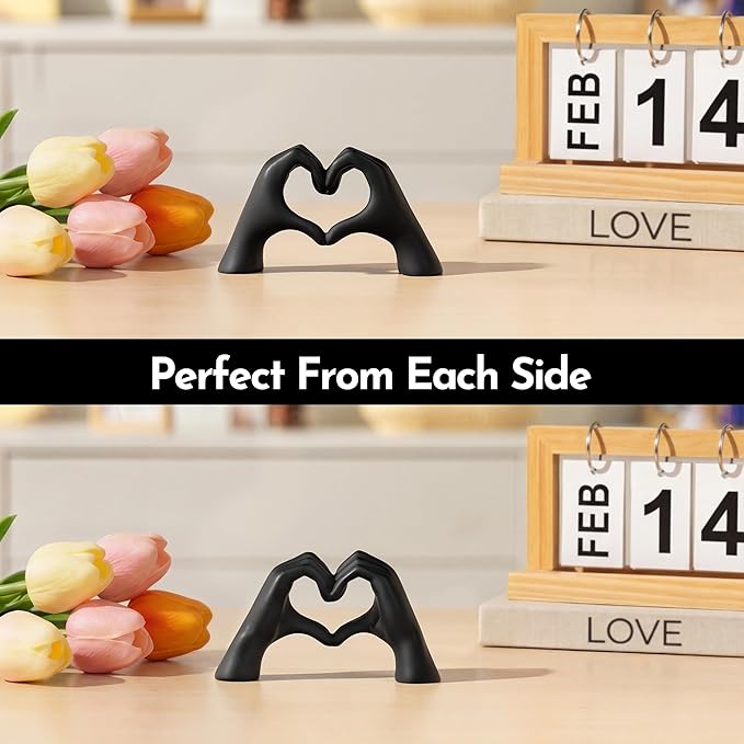 Black Decor Living Room – Mini Small Heart Hands Sculpture – Shelf Decor Aesthetic – Cute Home Accent Table & Shelves – Love Statue - Gifts Girlfriend, Wife, Women, Teen Girls, Valentine (Black, Mini)