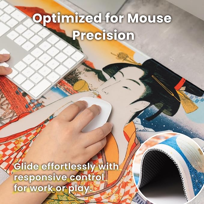BELLEMOND Japanese Art Desk Mat | Large 31.5x11.8in Anime Mouse Pad for Keyboard & Mouse | Non-Slip Base, Water-Repellent | Original Japanese Design | Edo Lovers