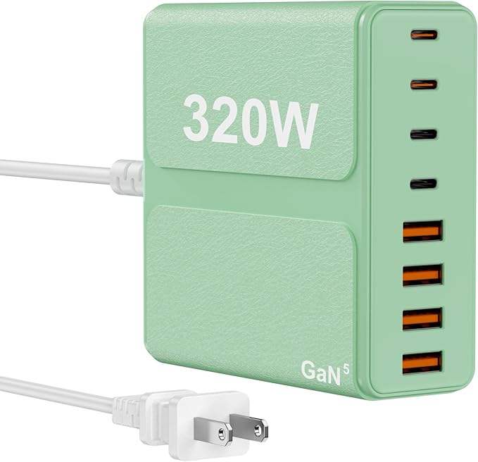 320W USB C Charger Block, 8-Port USB C Charging Station PD 65W PC Laptop Fast Charger Adapter for MacBookPro/Air,DELL,iPad,Portable Charging Station for iPhone,Samsung Galaxy (Green)