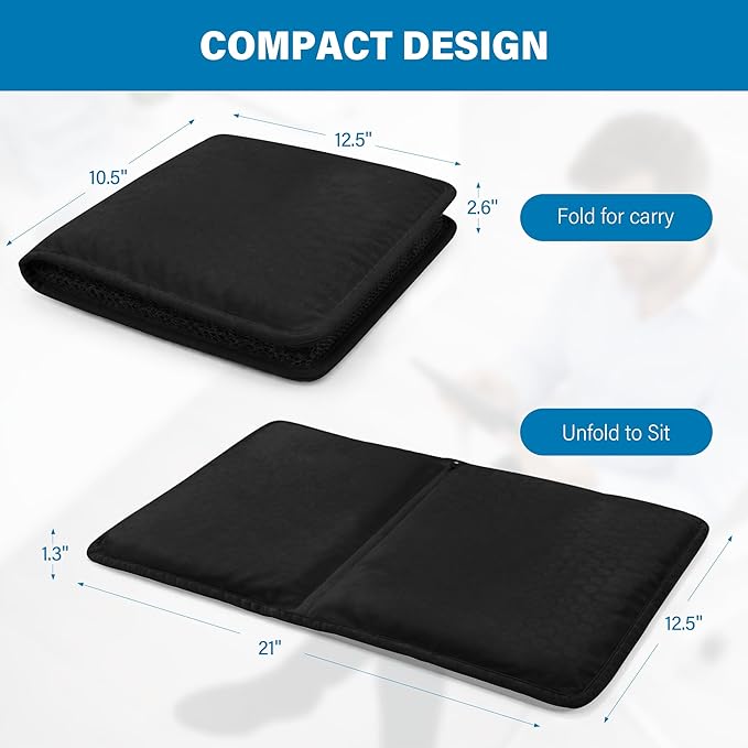 SPRING SEAON Large Gel Seat Cushion for Pressure Relief – Honeycomb Buffer Design with Extra Thick Filling, Anti-Slip Bottom, Perfect for Long Sitting, Travel, Airplane and Daily Comfort (Black)