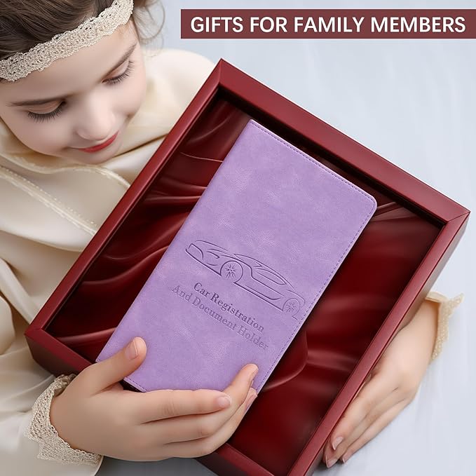 Car Registration and Insurance Card Holder for Women Men, Purple Glove Box Paperwork Organizer with Magnetic Buckle for Easy Access and Protect Documents and Various Cards in Vehicle