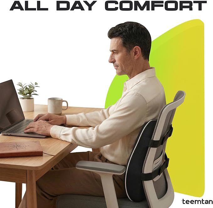 Milkyway Back Support for Office Chair, Memory Foam Lumbar Support Pillow with Cooling Breathable Cover, Adjustable Strap and Extra Extension Strap, for Car Seat, Home, Gaming, Black