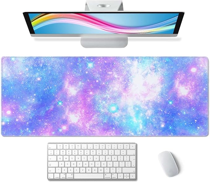 Magical Galaxy Star Desk Mat Pink and Blue Mouse Pad Large Dark Aesthetic Desk Pad Gaming Mousepad Extended XL 31.5 x 11.8 in Laptop Computer Mouse Keyboard Mat
