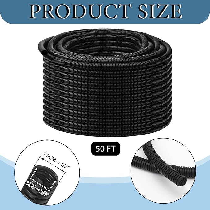 Kanayu Split Wire Loom Tubing Flame Retardant Wire Covering High Temperature Cable Sleeves Split Protector Cable Conduit for Industrial Electrical Automotive Marine(3/8''-50 ft,Black)