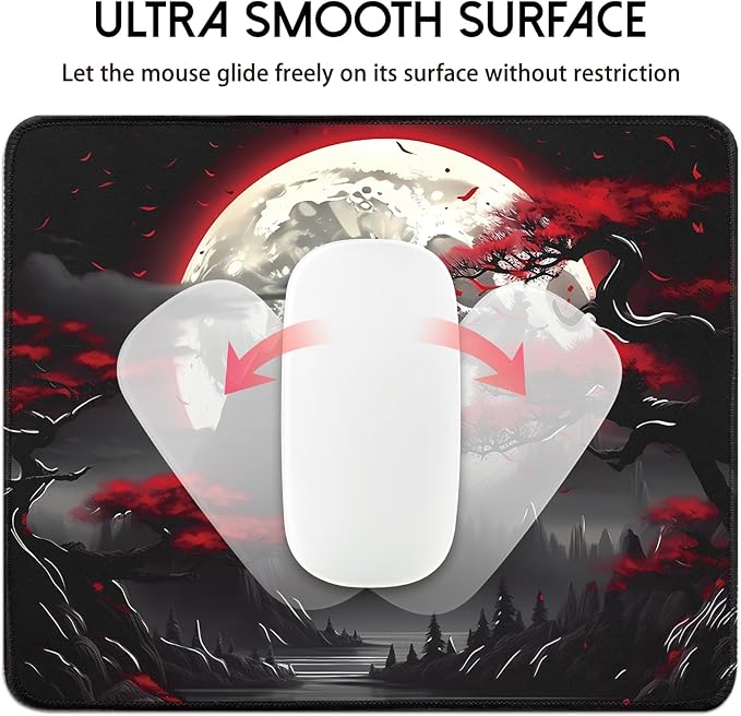FreeNook Small Gaming Mouse Pad, Anime Black Mousepad with with Non-Slip Base, Expanded Cool Desk Mat, Mountain Moon Scenery Keyboard Mat Suitable for Home Office,10.2 X 8.3 Inch