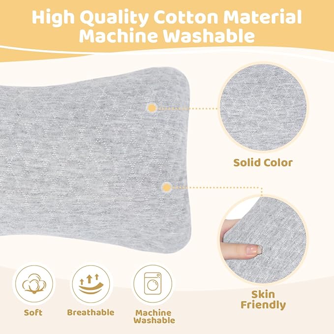 vocheer Small Pillows for Sleeping, 11”x6”x2.5’’ Mini Travel Pillow, Tiny Pillows for Neck, Wrist, Lumbar and Knee, Pets Pillow, Cotton, Machine Washable,Light Grey-1PC