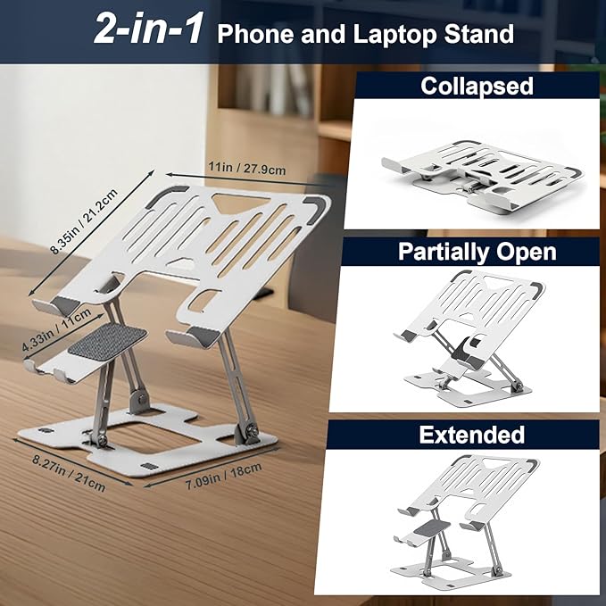 Alloy Steel Laptop Stand, Ergonomic Computer Stand, Desktop Laptop Riser, Compatible with MacBook Air/Pro, Dell, HP, Lenovo and Other 10-18 Inches Laptops, Silver