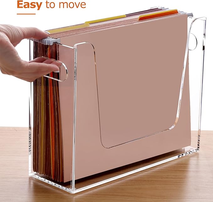 Acrylic Hanging File Organizer, Letter Size Clear File Folder Holder with Handle, Portable Storage Organizer Box for Desk Home Office (No Assembly Required)