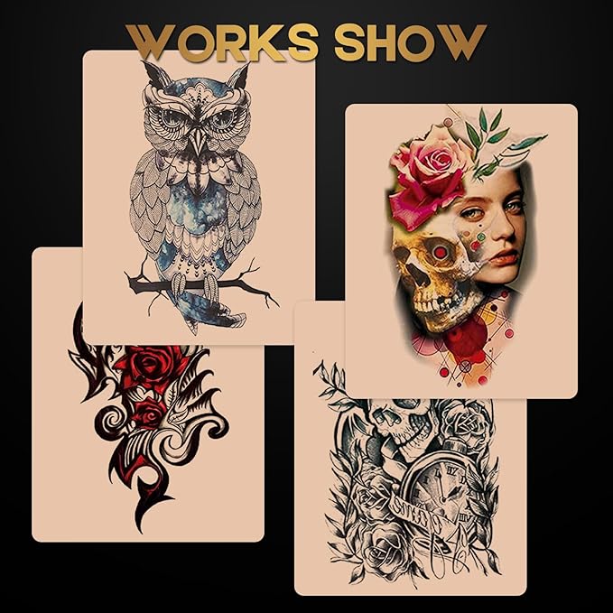 Fake Skin with Ink Caps Cups- Jconly 5Pcs 3MM Thick Tattoo Practice Skins with 300ps Mixed Ink Cups Kit Tattoo Supplies
