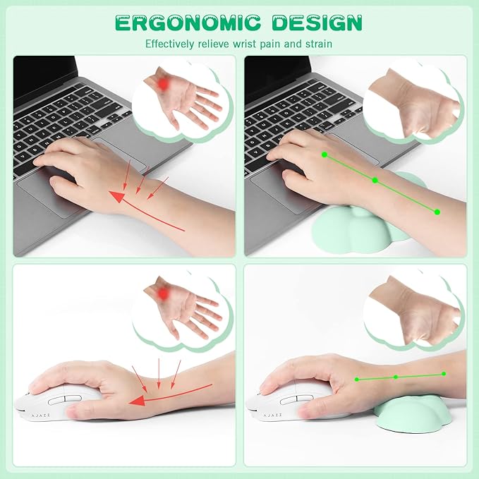 ATTACK SHARK 4 in1 Cloud Mouse Pad,Keyboard Wrist Rest,Mouse Wrist Rest Support,and Leather Coaster Set with Office Desk Mat,Non-Slip PU Desk Pad Memory Foam Ergonomic Pain Relief for Office and Home