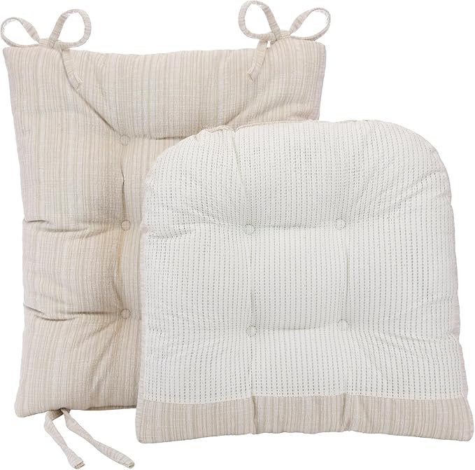 Klear Vu The Gripper Non-Slip Rocking Chair Cushion Thick, Includes Seat Pad & Back Pillow with Ties for Indoor Living Room Rocker, 17x17 Inches, 2 Piece Set, Cream