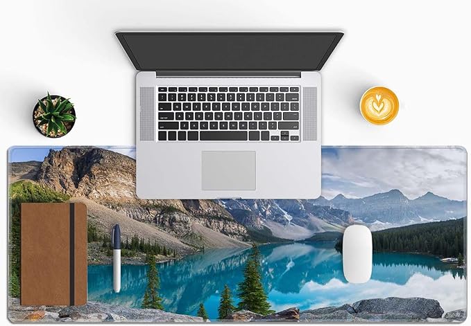Large Gaming Mouse Pad with Stitched Edges, Rocky Mountains Desk Mat, Extended Keyboard Pad, Non-Slip Rubber Base Desk Pad for Keyboard and Mouse, 31.5X11.8 inch