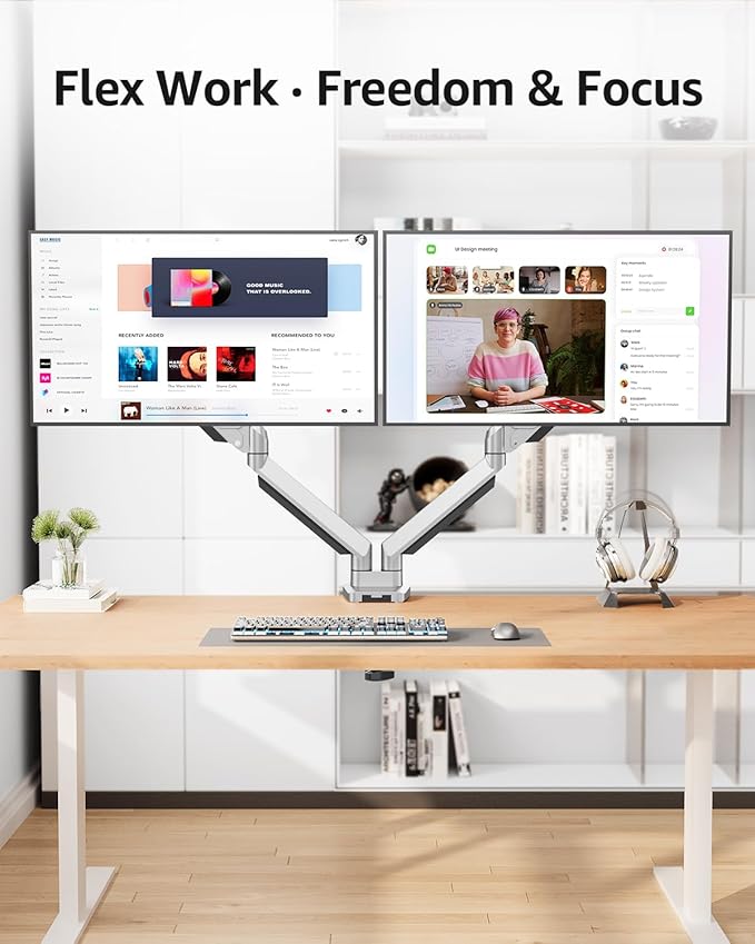 MOUNTUP Dual Monitor Desk Mount, Die-Cast Aluminum Fully Adjustable Double Monitor Arm, Computer Monitor Stand Fits 2 Screen 17 to 32 inch - Each Arm Holds 4.4-19.8LBS