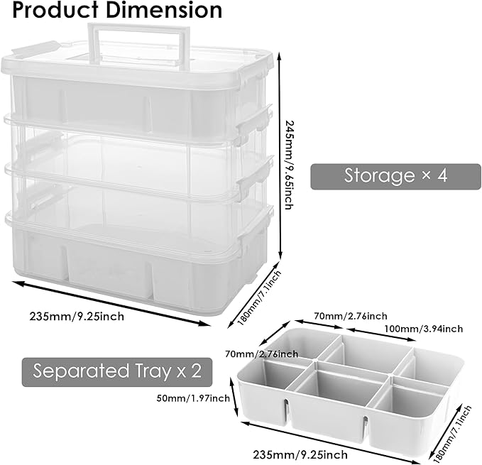 CraftGenes Craft Organizers and Storage, 10QT 4-Layer Durable Sewing Organizer for Sewing Supplies with 2 Removable Trays, DIY Kit Container for Seasonal Decor, Tool, Scrapbook and Art Supplies