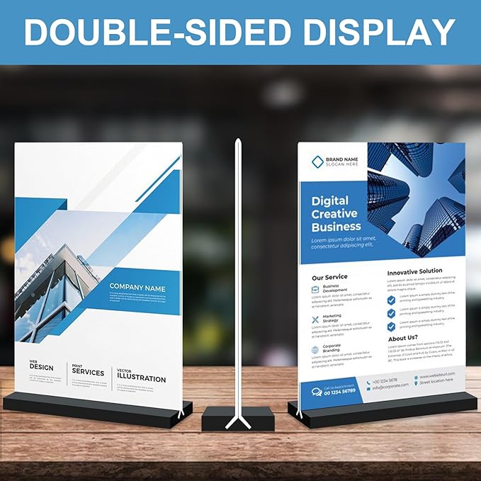 Seencool Acrylic Sign Holder 5x7 - 10Pack Vertical Double Sided Acrylic Sign Stands, Clear Table Menu Display Stand Paper Holder, Plastic Flyer Holder, Vendor Booth Display Items